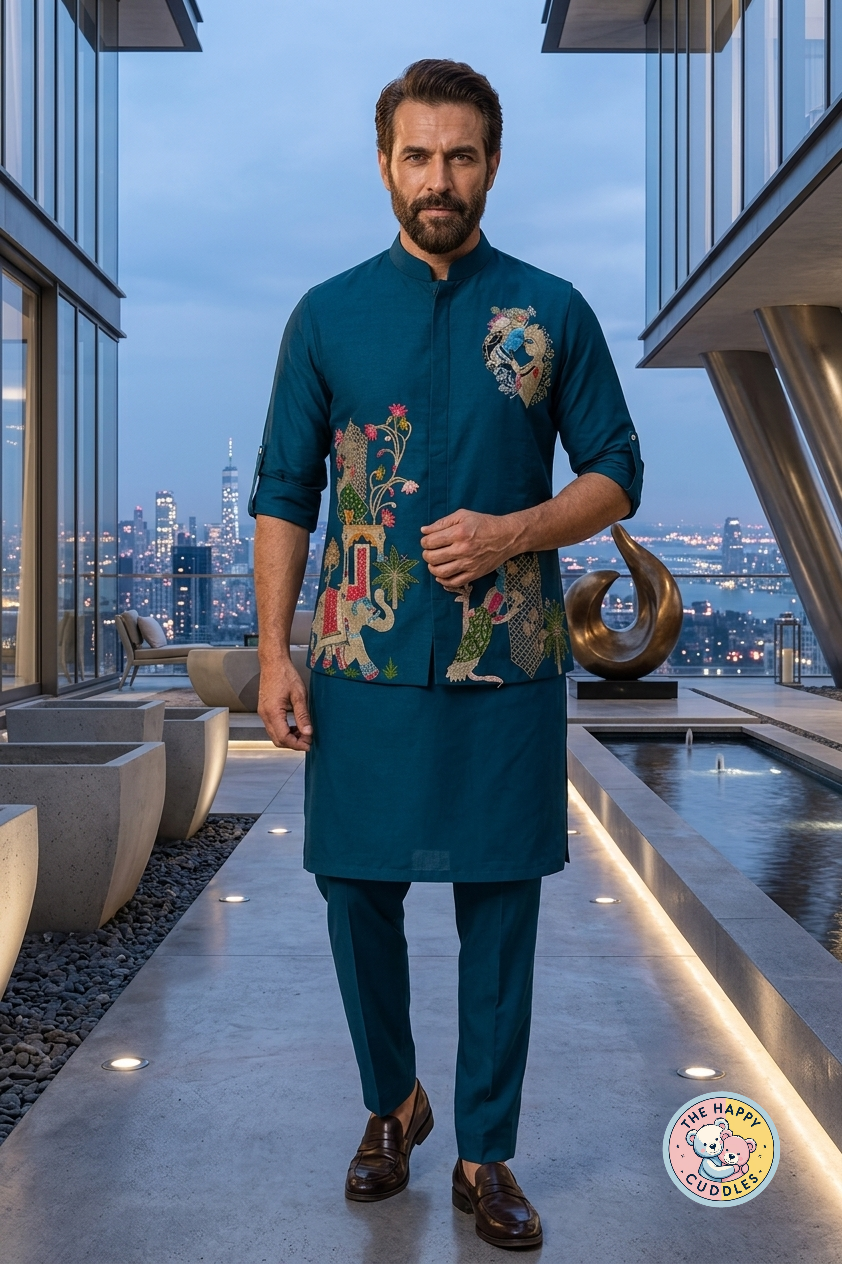 Imperial Teal Embroidered Heritage  Men's Sherwani Set