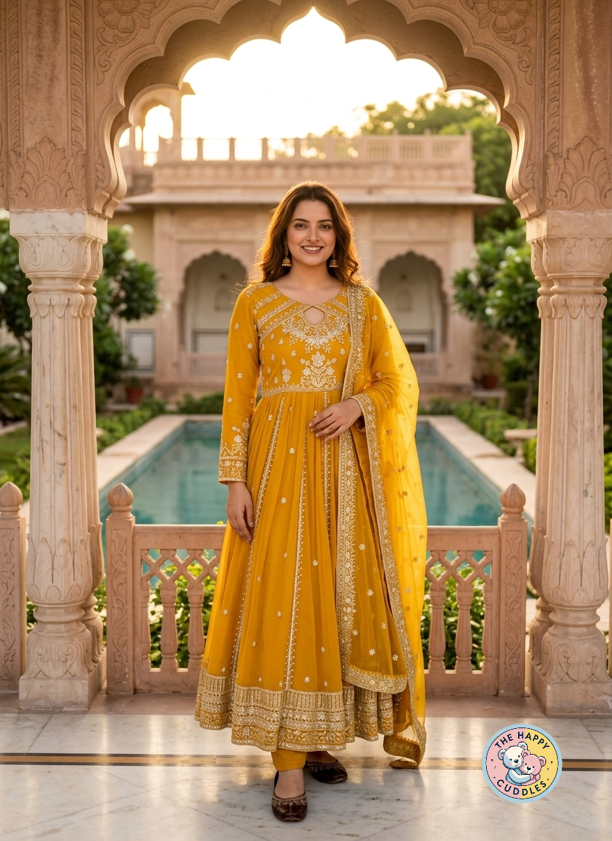Partywear Yellow Anarkali Gown