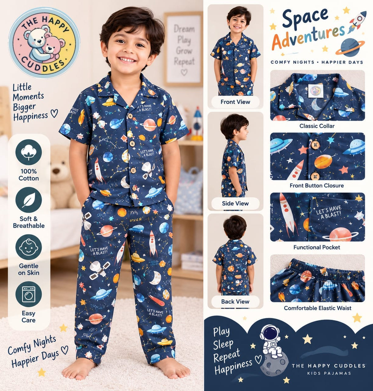 Space kids cotton mix shirt and pant set