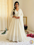 Elegant Embroidered White Anarkali Gown Set