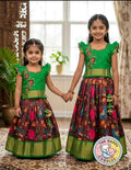 Girls Earthy Floral & Green Ruffled Lehenga Set