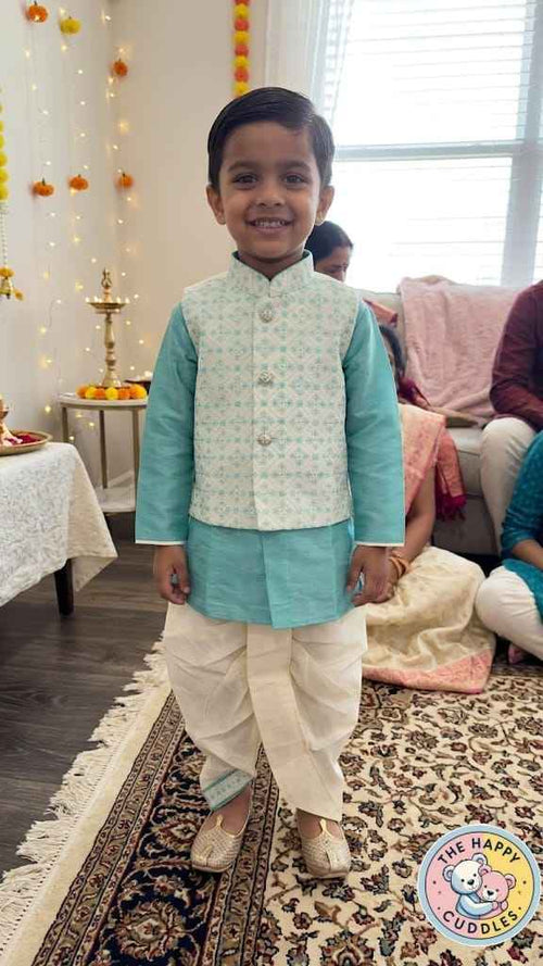 Boys Mint Green & Cream Traditional Kurta Set