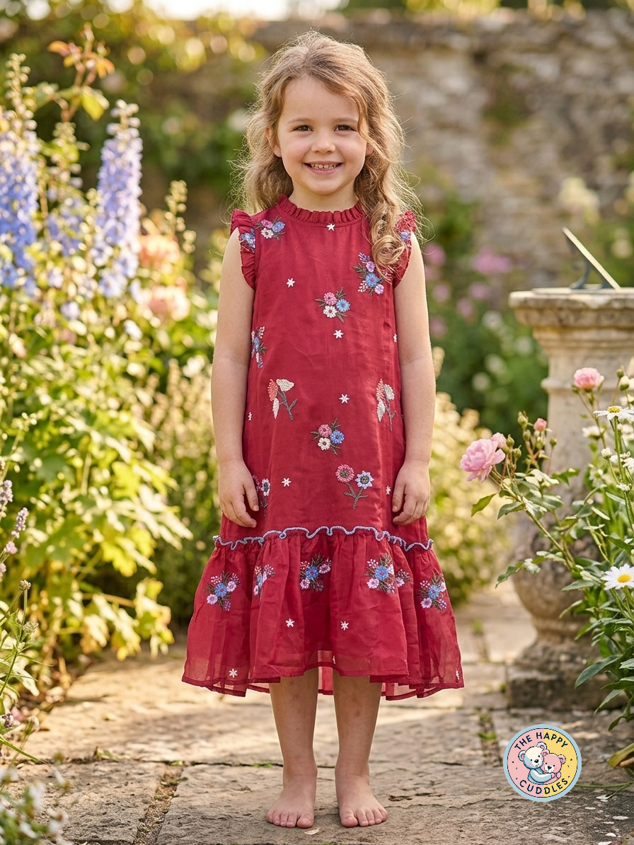 Girl Premium Mulchanderi Maroon Frock