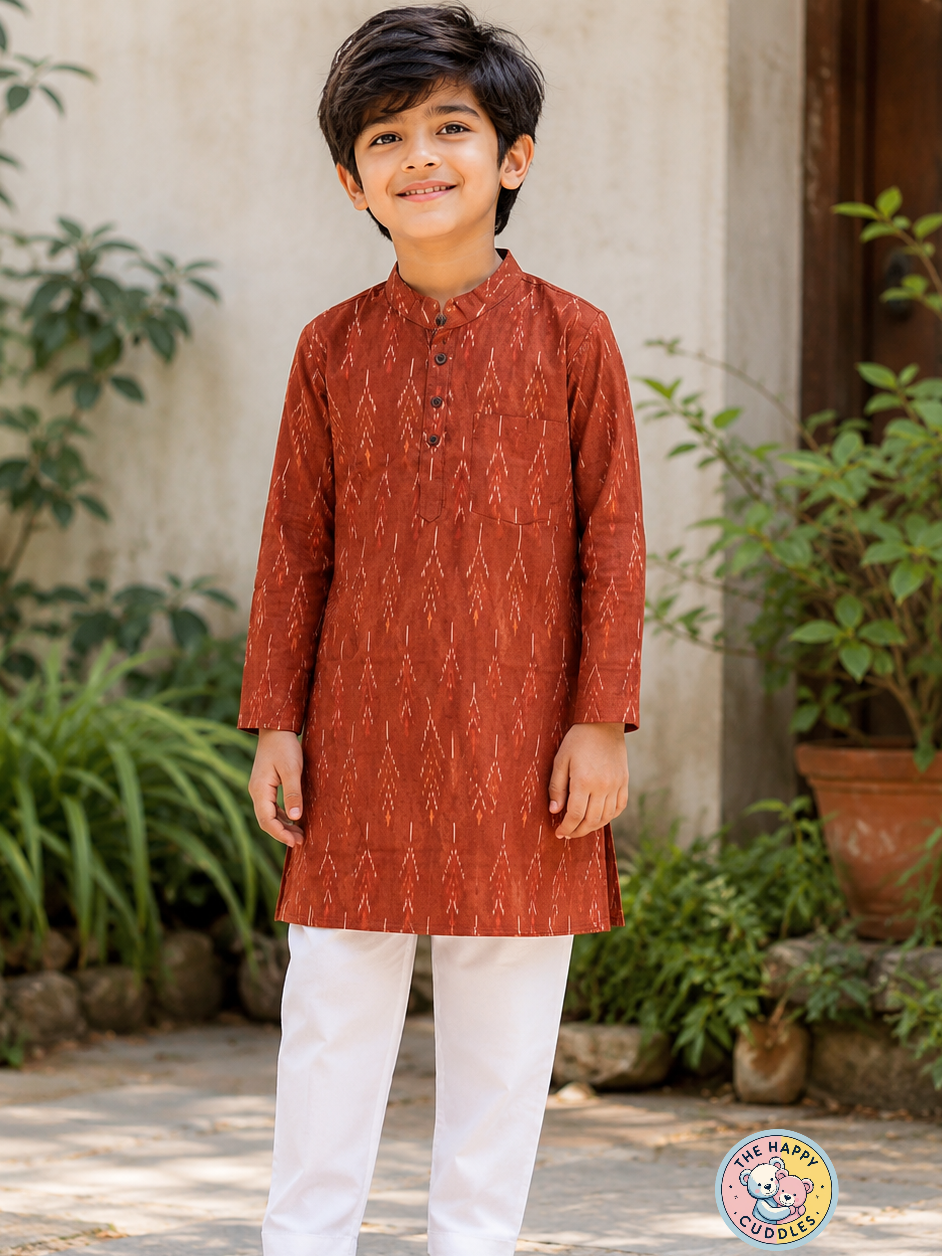 Festive Handloom Kurta Set for Boys- Orange
