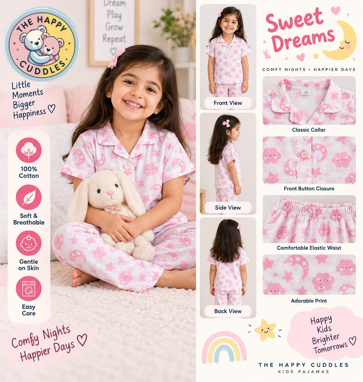 Girls pink shirt and pant set cotton