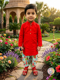 Boys Designer Festive Crimson & Patola set