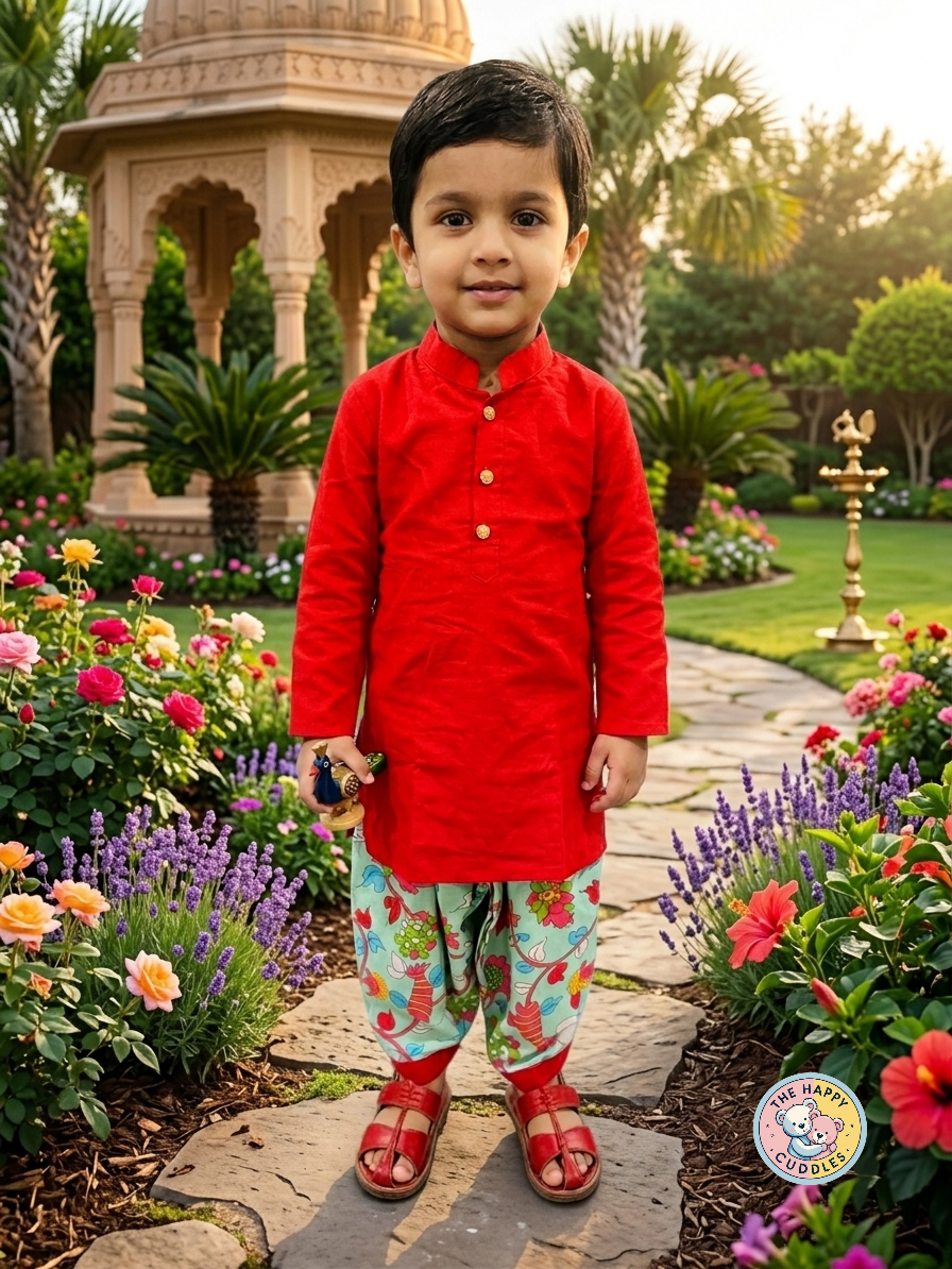 Boys Designer Festive Crimson & Patola set